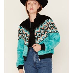 NWT Rock & Roll Western Turquoise Bomber Jacket